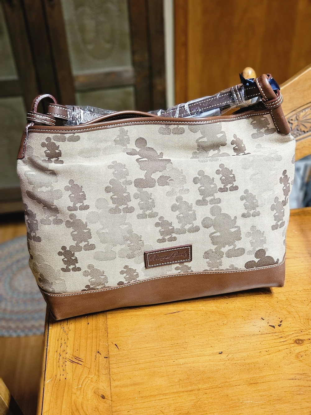 Dooney & Bourke Brown Mickey Mouse Canvas Shoulder Bag